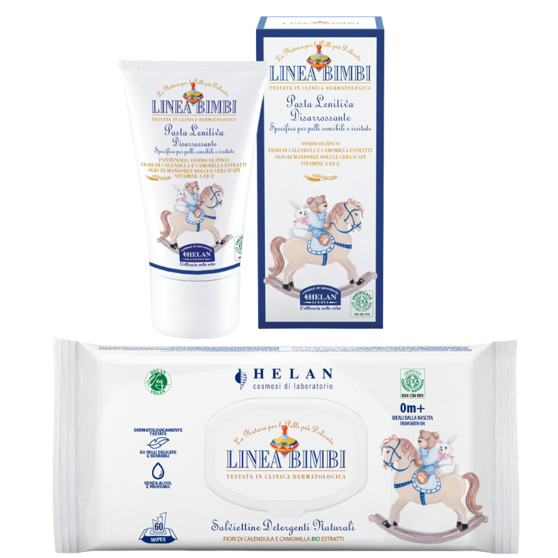 Set baby pelle arrossata con salviettine naturali e pasta lenitiva ossido di zinco per irritazioni pannolino