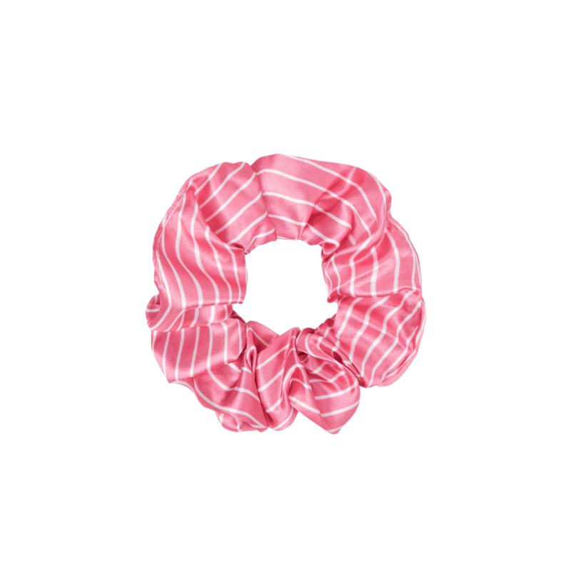 Pink Stripes Scrunchie in raso, accessorio capelli trendy