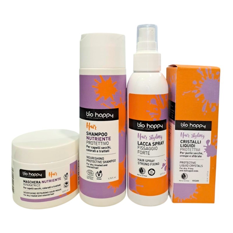 Set capelli senza siliconi Bio Happy per routine anticrespo nutriente e capelli secchi